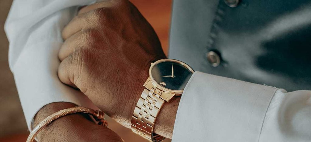 Professional man wearing a Movado watch