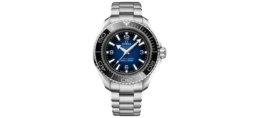 Omega Seamaster Planet Ocean 6000m Ultra Deep Blue Dial 45.5mm on bracelet