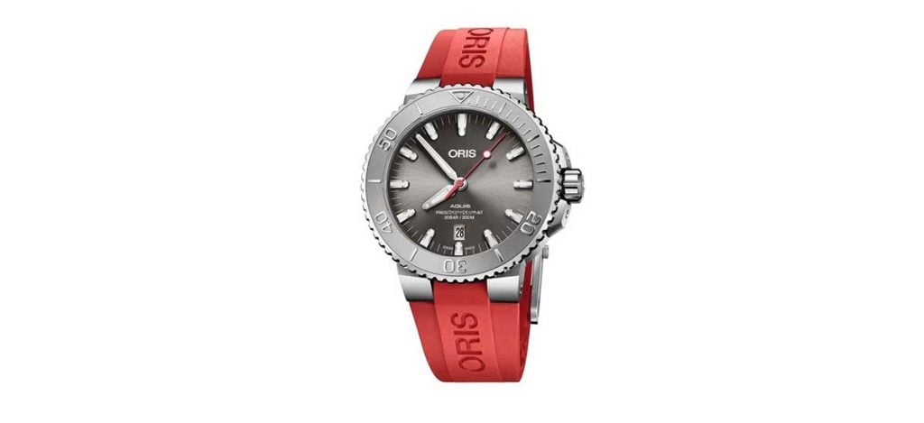 ORIS AQUIS RELIEF RED STRAP