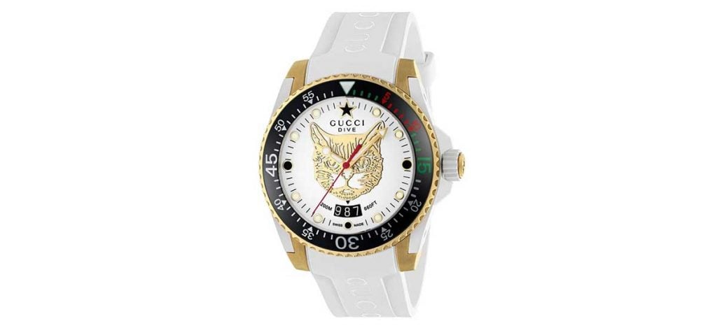 Gucci Dive Watch 40mm White Dial Feline Head (Style ‎559821 I8610 8504)