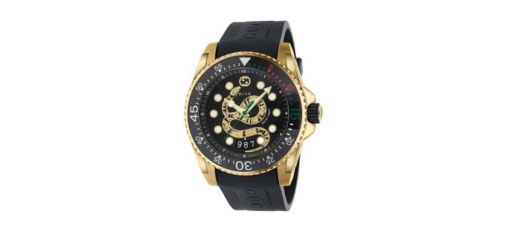 Gucci Dive Watch 45mm Yellow Gold Snake (Style ‎559817 I8610 8757)