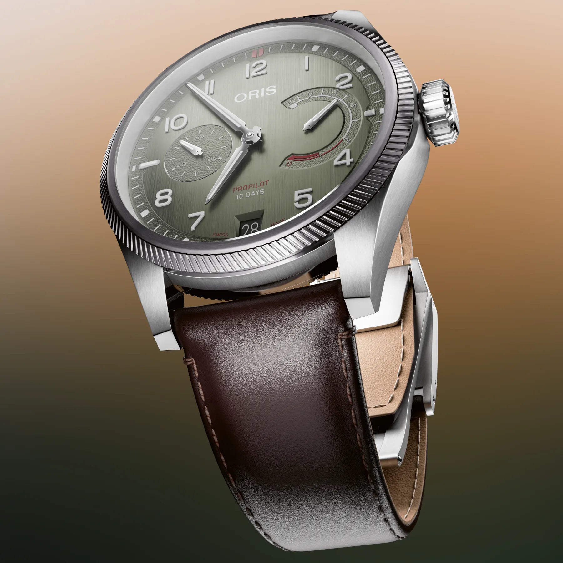 Oris Propilot Calibre 111 Green Dial on Leather Strap 01 111 7808 4167-07 6 20 19LC