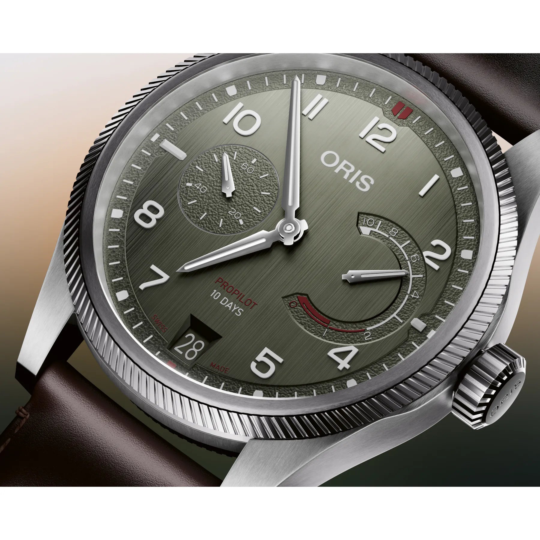 Oris Propilot Calibre 111 Green Dial on Leather Strap 01 111 7808 4167-07 6 20 19LC
