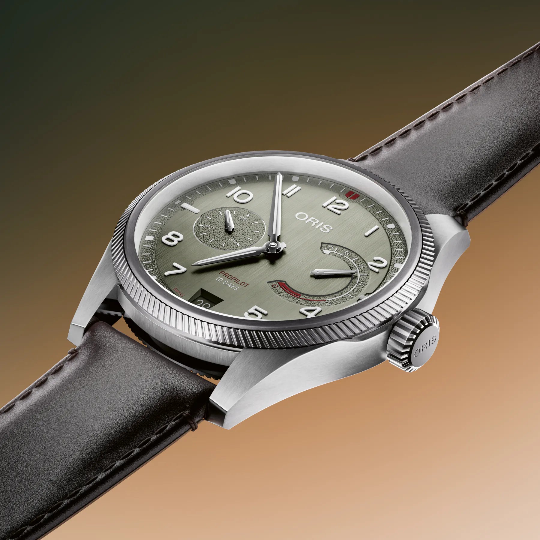 Oris Propilot Calibre 111 Green Dial on Leather Strap 01 111 7808 4167-07 6 20 19LC