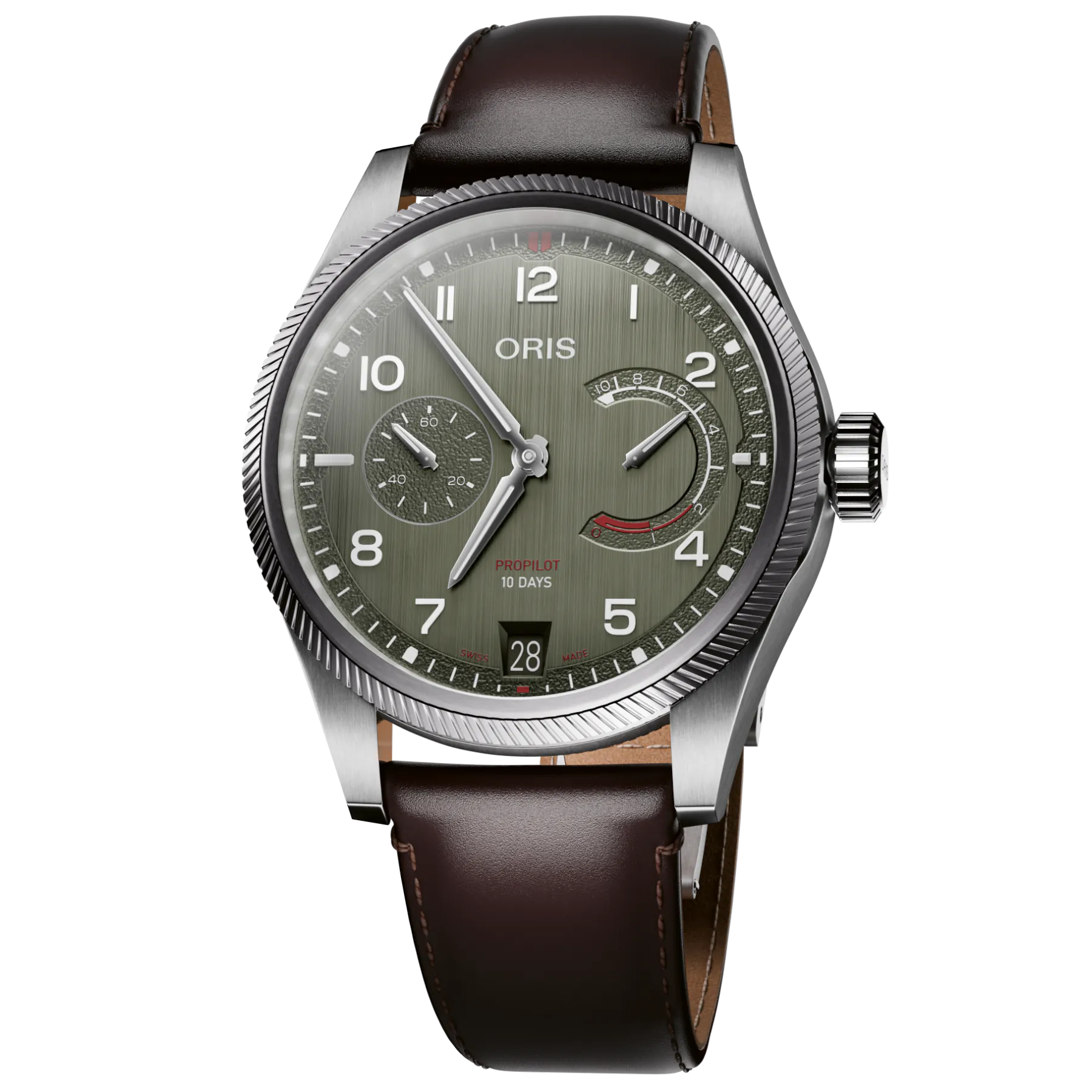 Oris Propilot Calibre 111 Green Dial on Leather Strap 01 111 7808 4167-07 6 20 19LC