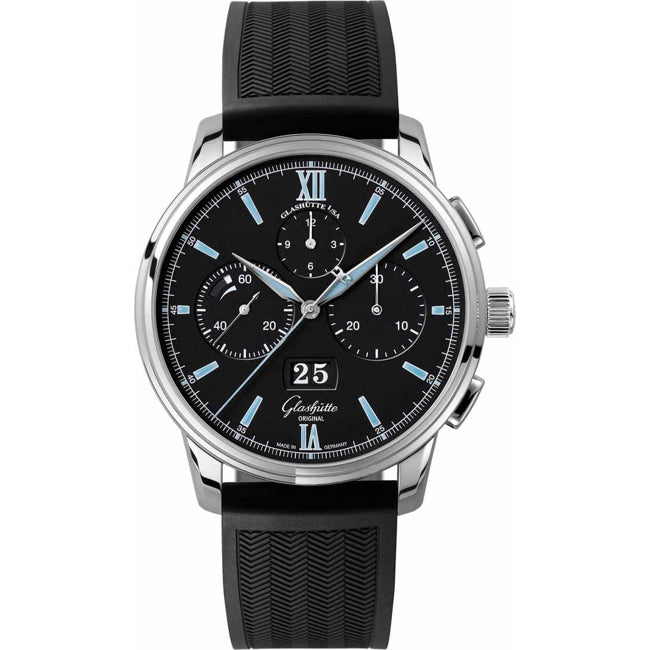Glashütte Original Senator Chronograph Panorama Date Black Dial Rubber Strap