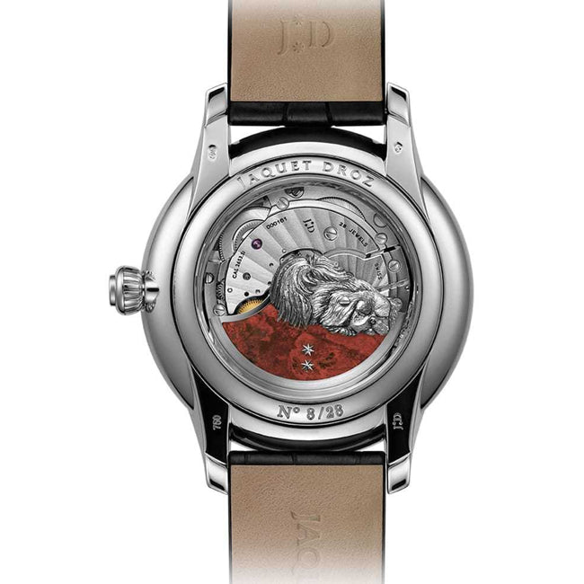 Jaquet Droz Petite Heure Minute Relief Dog White Gold Diamonds