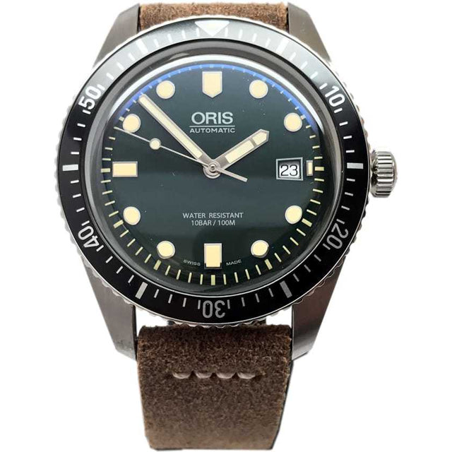 Oris Divers Sixty Five Green Dial Leather Strap