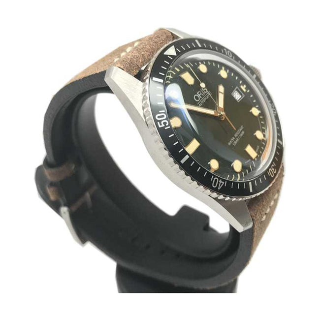 Oris Divers Sixty Five Green Dial Leather Strap