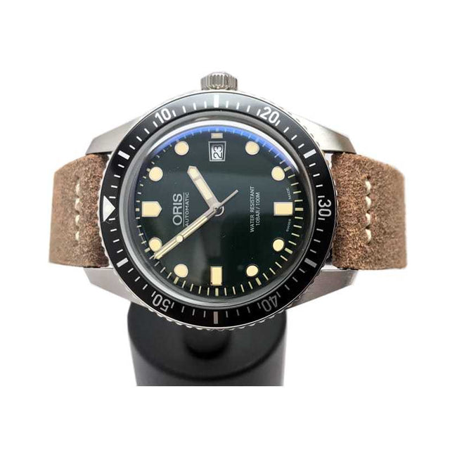 Oris Divers Sixty Five Green Dial Leather Strap