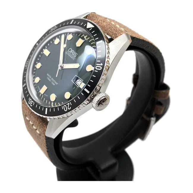 Oris Divers Sixty Five Green Dial Leather Strap