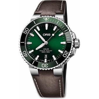 Oris Aquis Date Green Dial on Leather Strap