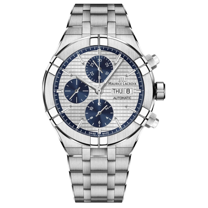 Maurice Lacroix Aikon Automatic Chronograph Silver Blue on Bracelet AI6038-SS002-131-1