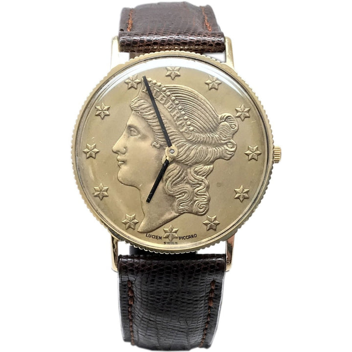 Vintage Lucien Piccard Coin Watch 14k Gold