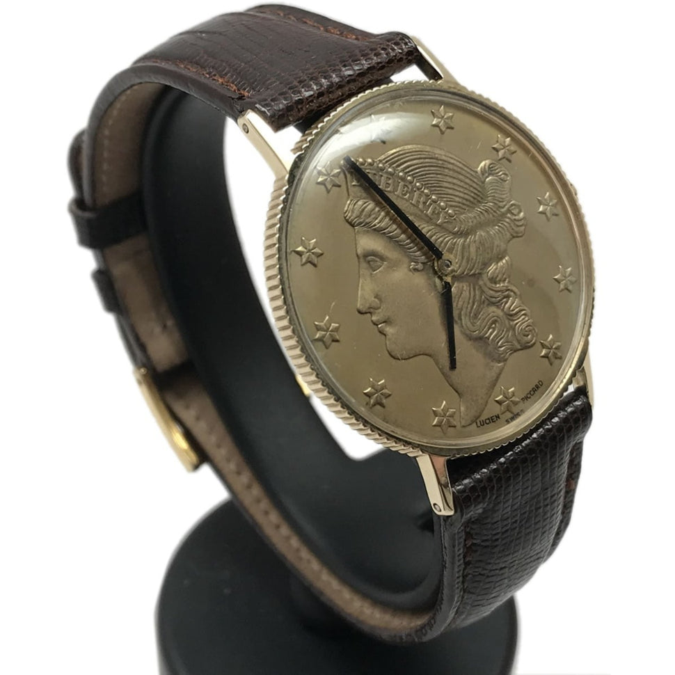 Vintage Lucien Piccard Coin Watch 14k Gold