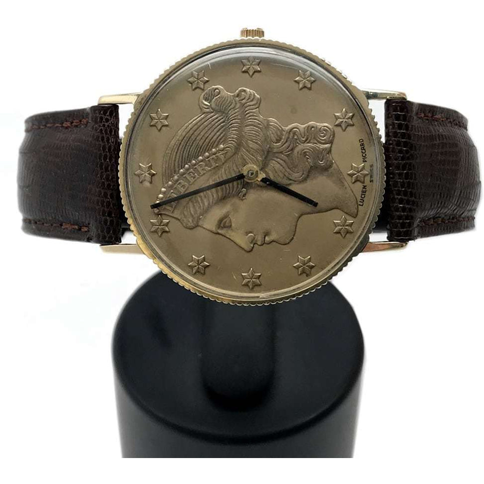 Vintage Lucien Piccard Coin Watch 14k Gold
