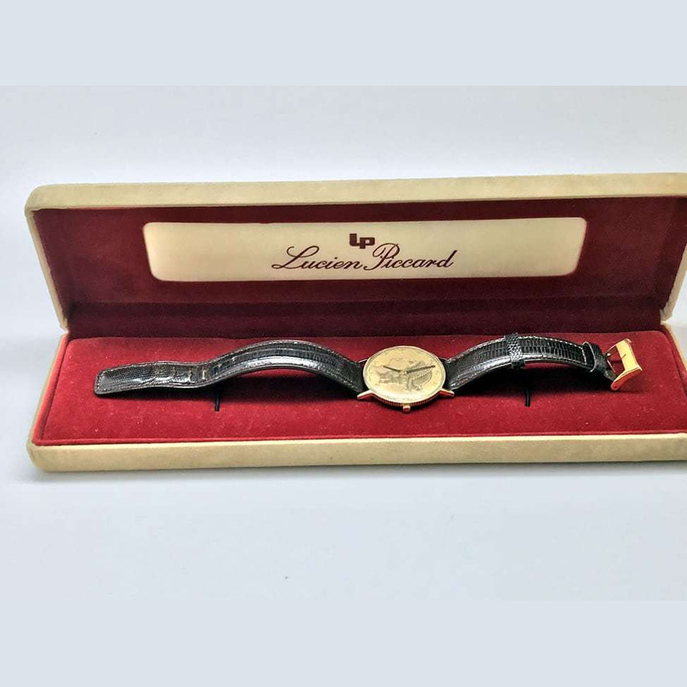 Vintage Lucien Piccard Coin Watch 14k Gold
