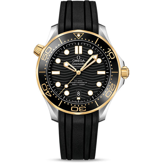 Omega Seamaster Diver 300M Co-Axial Master Chronometer Black Dial Yellow Gold on Strap