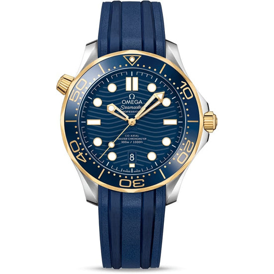 Omega Seamaster Diver 300M Co-Axial Master Chronometer Steel Yellow Gold on Strap