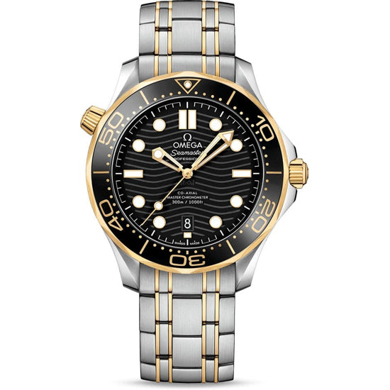 Omega Seamaster Diver 300M Co-Axial Master Chronometer Black Dial Yellow Gold on Bracelet