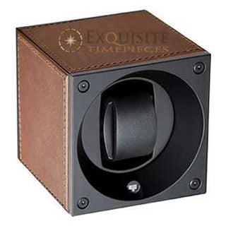 Swiss Kubik Watch Winder Single Brown Leather Brown Stitches