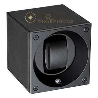 Swiss Kubik Watch Winder Single Rubber Black Leather Black Stitches