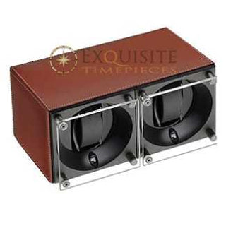 Swiss Kubik Watch Winder Double Natural Calf Leather With White Stitches Window Protect