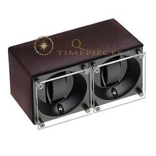 Swiss Kubik Watch Winder Double Dark Brown Calf Leather Window Protect