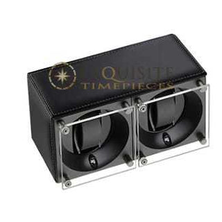 Swiss Kubik Watch Winder Double Black Calf Leather Window Protect