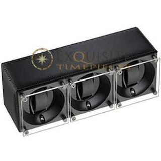Swiss Kubik Watch Winder Triple Black Calf Leather Window Protect