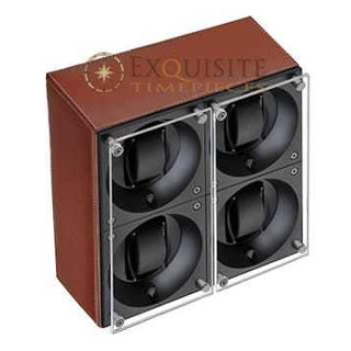 Swiss Kubik Watch Winder Quadruple Natural Calf Leather With White Stitches Window Protect