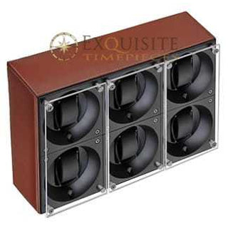 Swiss Kubik Watch Winder Sextuple Natural Calf Leather With White Stitches Window Protect