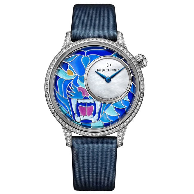 Jaquet Droz Petite Heure Minute Smalta Clara Tiger Blue