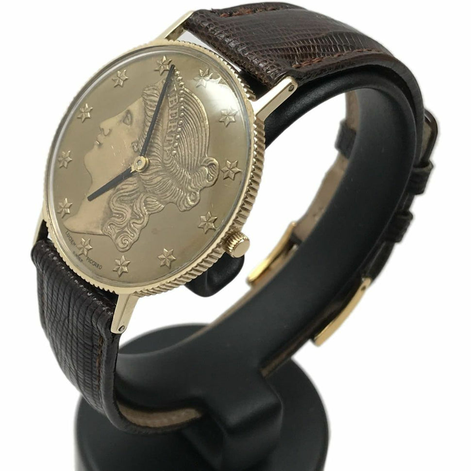 Vintage Lucien Piccard Coin Watch 14k Gold