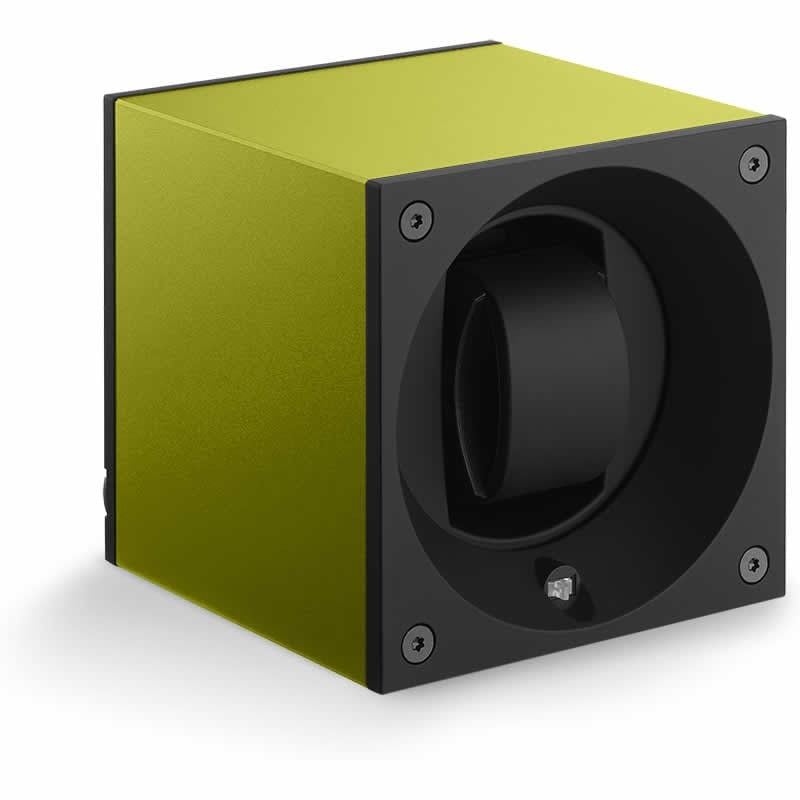 Swiss Kubik Watch Winder Single Anodized Yellow With Window Protect