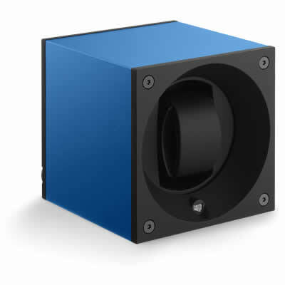 SwissKubik Watch Winder Single Anodized Blue Sapphire With Window Protect