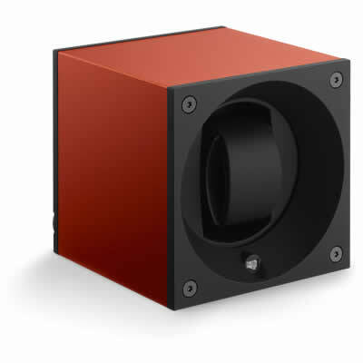 SwissKubik Watch Winder Single Anodized Orange With Window Protect