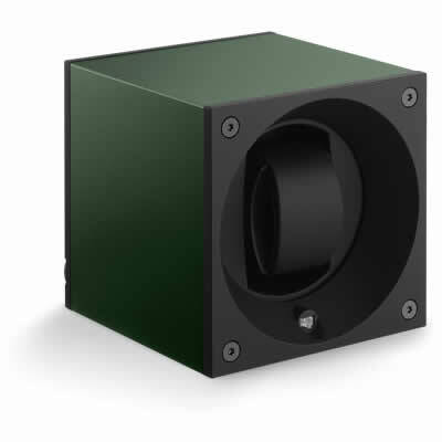 SwissKubik Watch Winder Single Anodized Dark Green with Window Protect