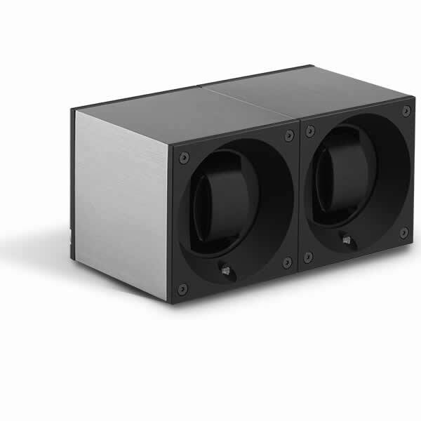 SwissKubik Watch Winder Duo Brushed Aluminium with Window Protect