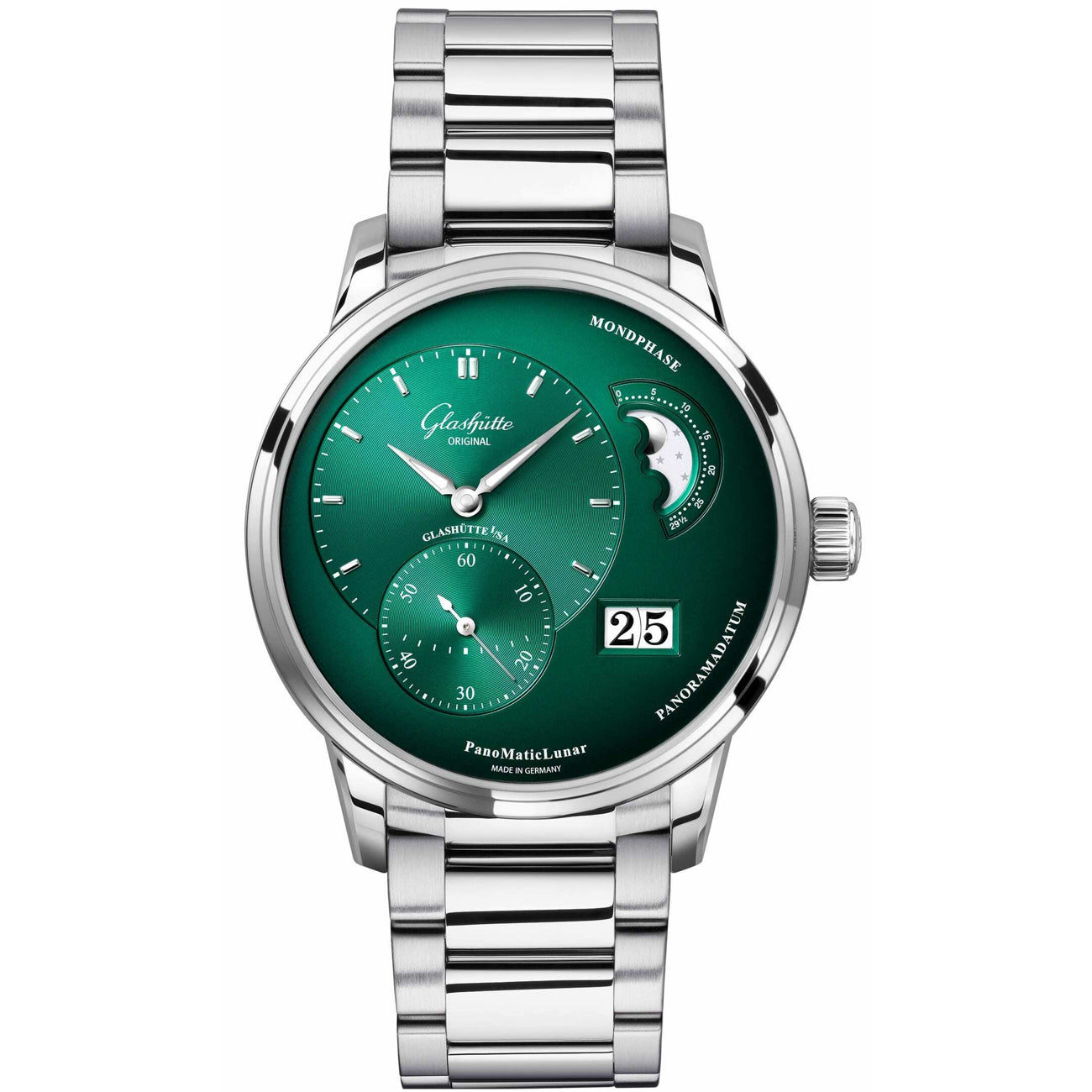 Glashütte Original PanoMaticLunar Green Dial on Bracelet