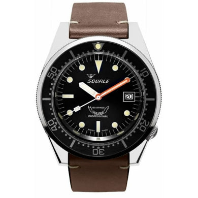 Squale 1521 Classic Black on Leather Strap