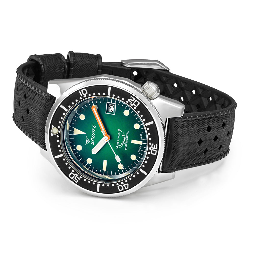 Squale 500m 1521 Green Ray on Rubber Strap