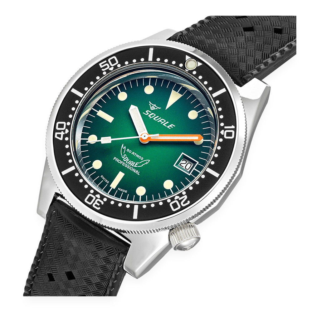 Squale 500m 1521 Green Ray on Rubber Strap