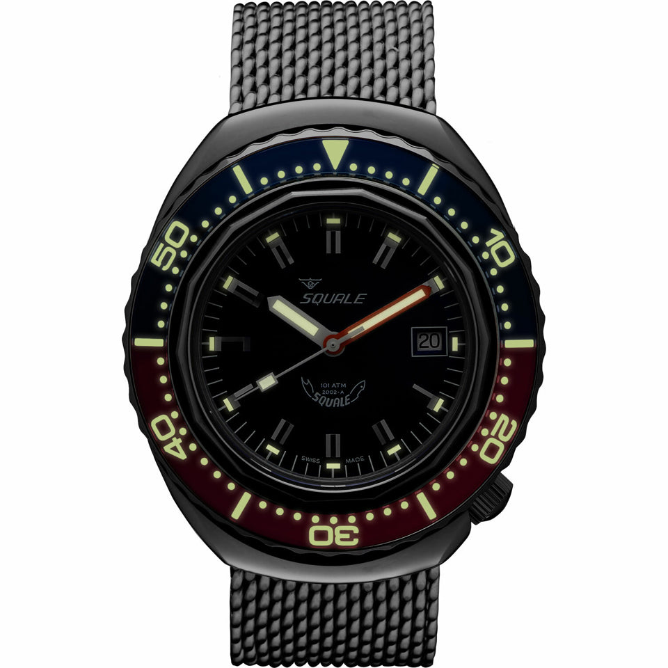 Squale Blue Red Sapphire Bezel 2002.SS.BLR.BL.ME22
