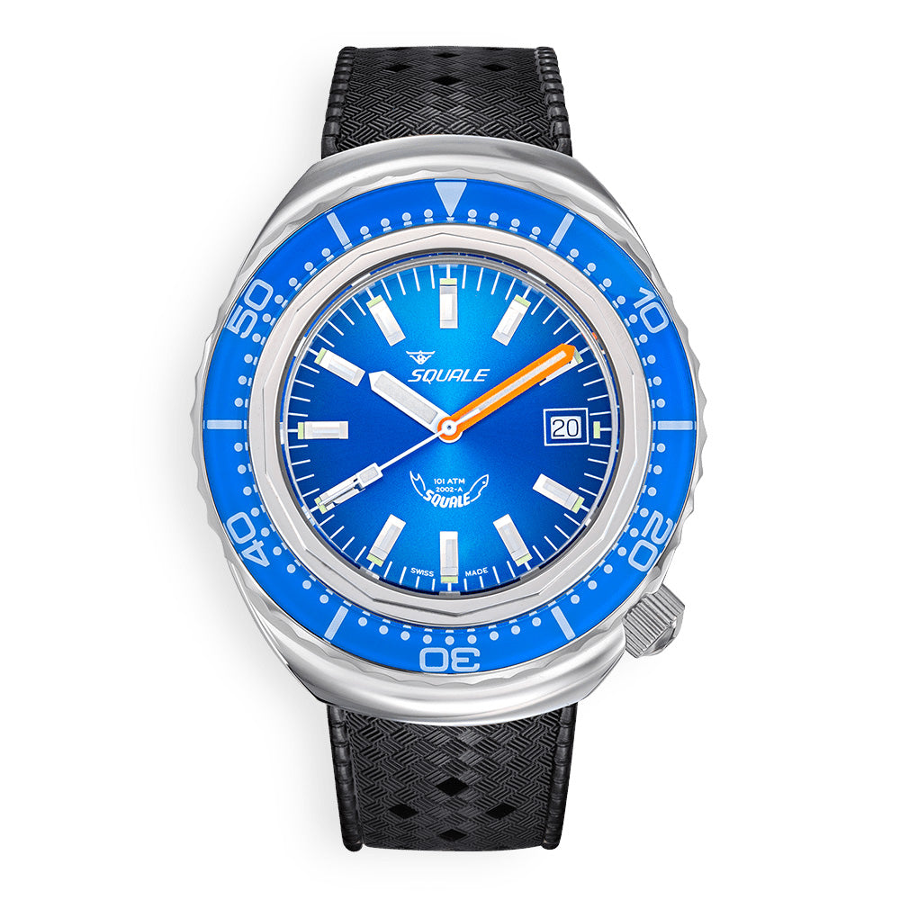 Squale 2002 Sapphire Bezel Blue Dial Rubber Strap 2002.SS.BL.BL.HT