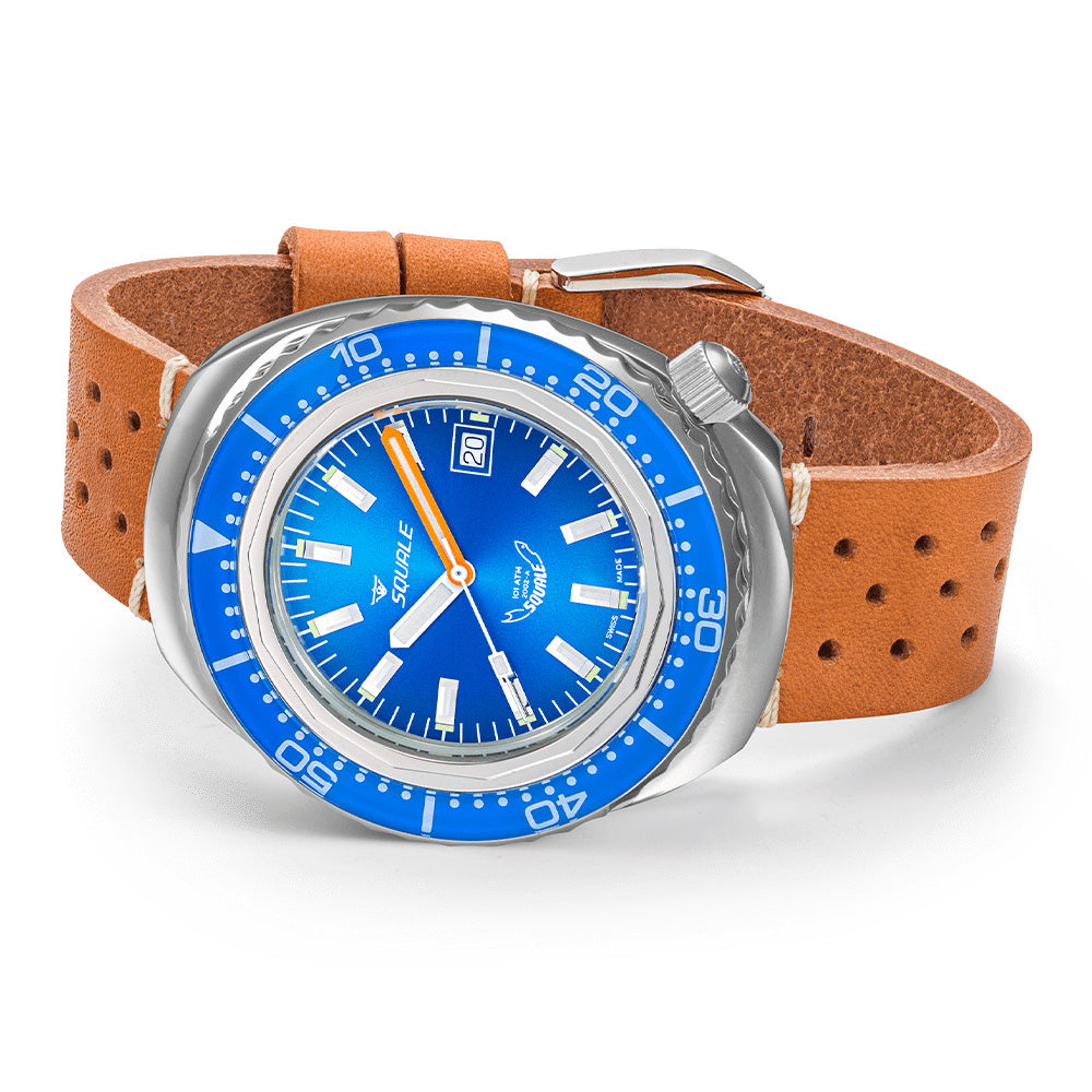 Squale 2002 Blue Dial Sapphire Bezel Brown Leather Strap