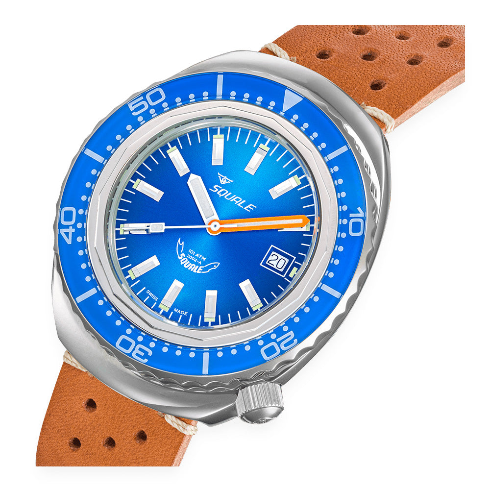 Squale 2002 Blue Dial Sapphire Bezel Brown Leather Strap