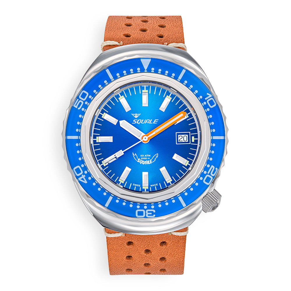 Squale 2002 Blue Dial Sapphire Bezel Brown Leather Strap