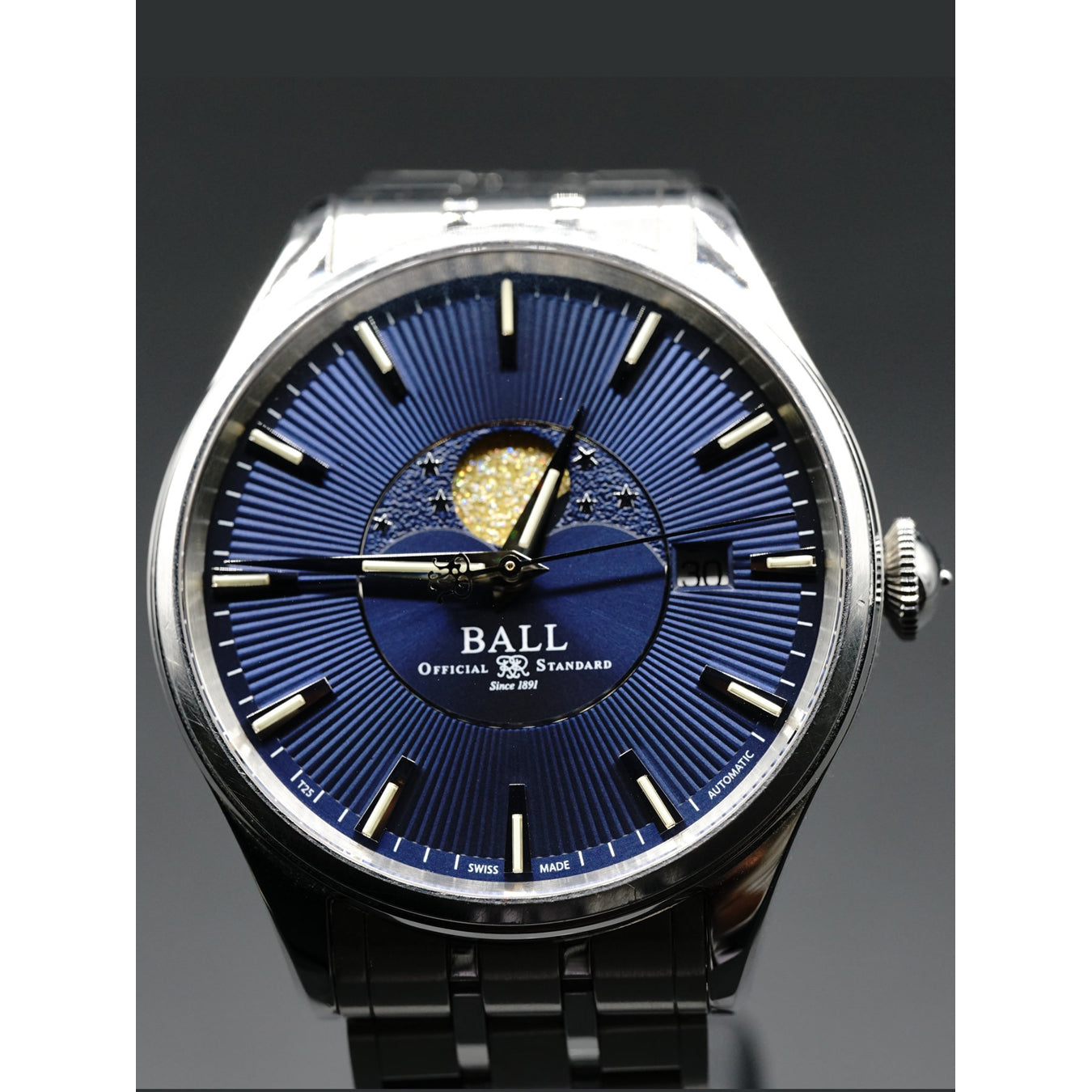 Ball Watch Trainmaster Moon Phase Blue Dial NM3082D-SJ-BE
