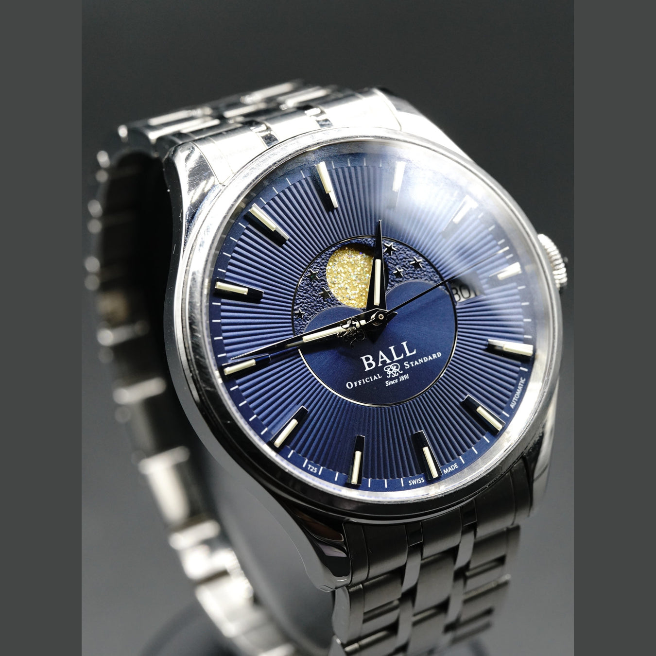 Ball Watch Trainmaster Moon Phase Blue Dial NM3082D-SJ-BE
